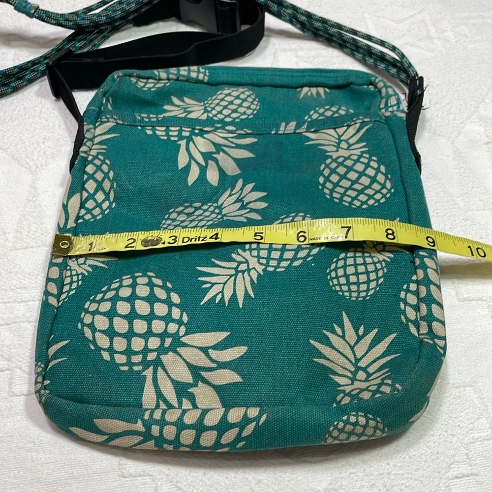 Kavu Keeper Crossbody Rope Bag Cotton Canvas Purse Pineapples Teal Blue & Gray - Picture 10 of 16